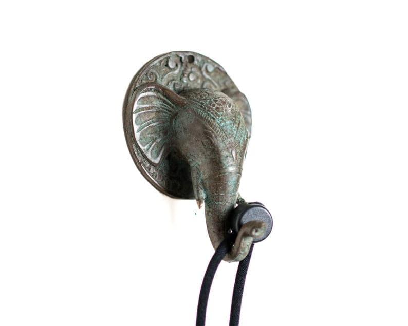 Solid Brass Elephant Head Wall Hook ANTIQUE GREEN