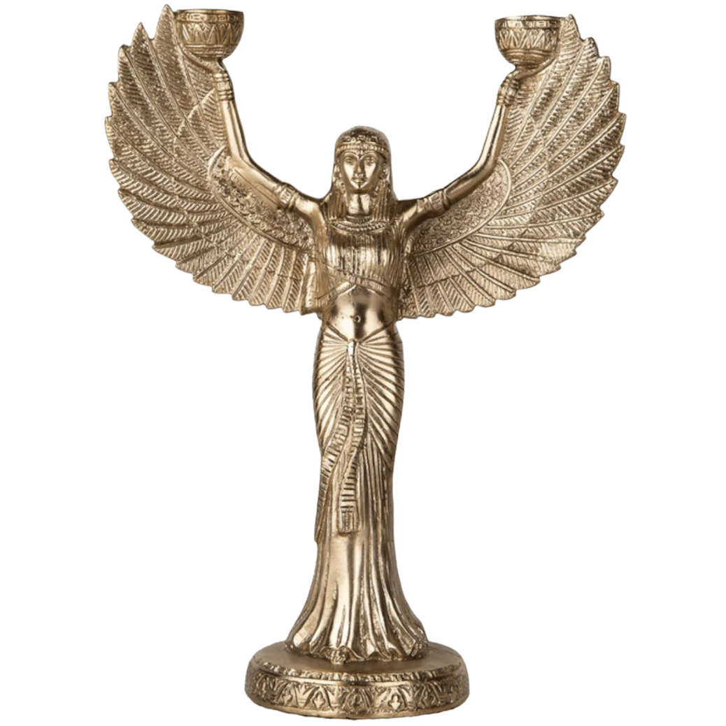 Solid Brass ISIS Egyptian Goddess Candelabra Candle Holder - MAIA HOMES