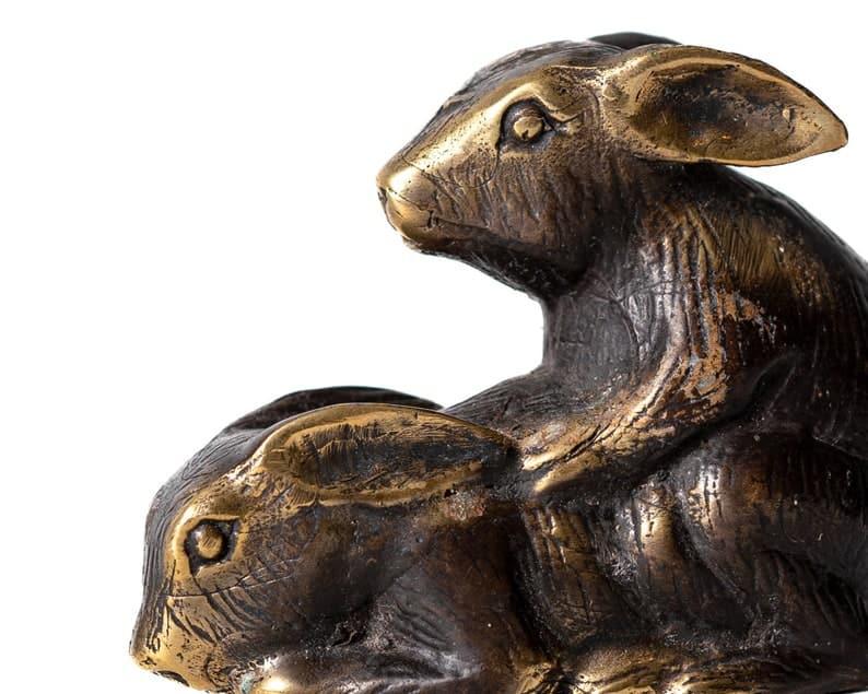 Solid Brass Making-Love Rabbits Figurine