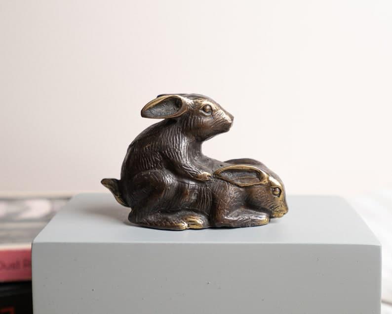 Solid Brass Making-Love Rabbits Figurine - MAIA HOMES