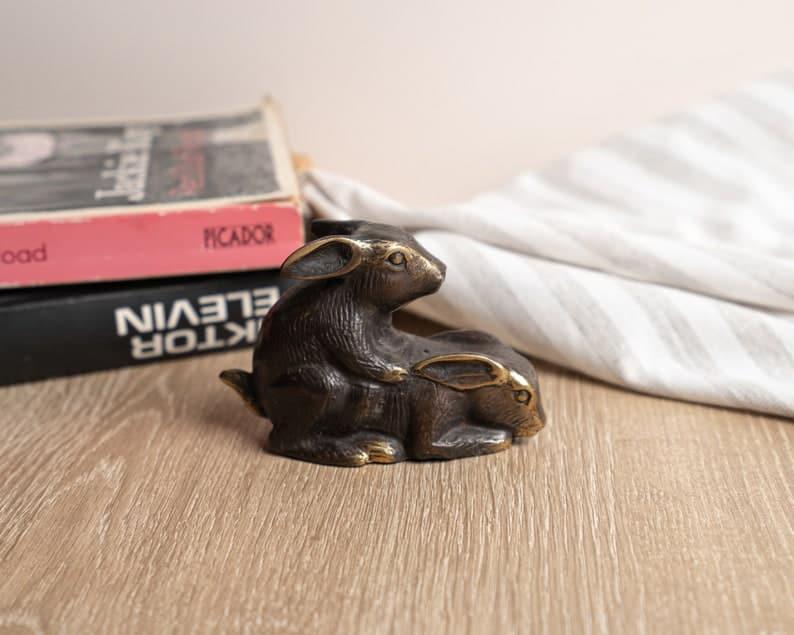 Solid Brass Making-Love Rabbits Figurine