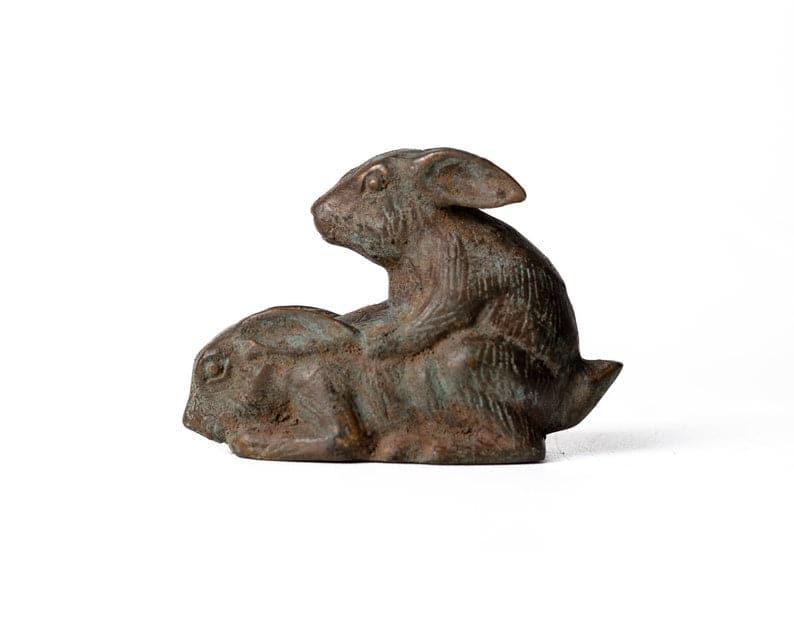 Solid Brass Making-Love Rabbits Figurine