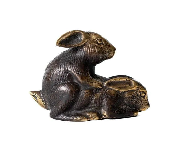 Solid Brass Making-Love Rabbits Figurine