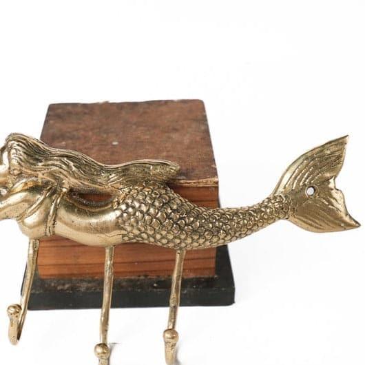 Solid Brass Mermaid Holding Starfish Wall Hooks