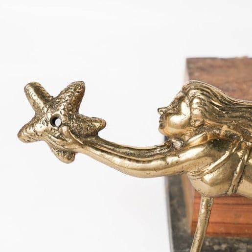 Solid Brass Mermaid Holding Starfish Wall Hooks