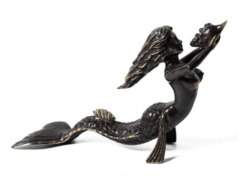 Solid Brass Mermaid Statue BLACK POLISH FINISH