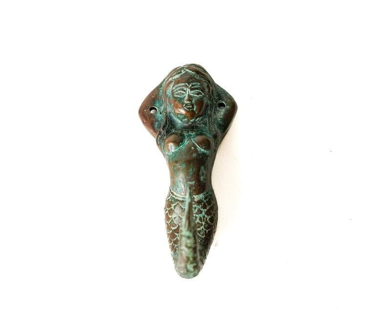 Solid Brass Mermaid Wall Hook ANTIQUE GREEN