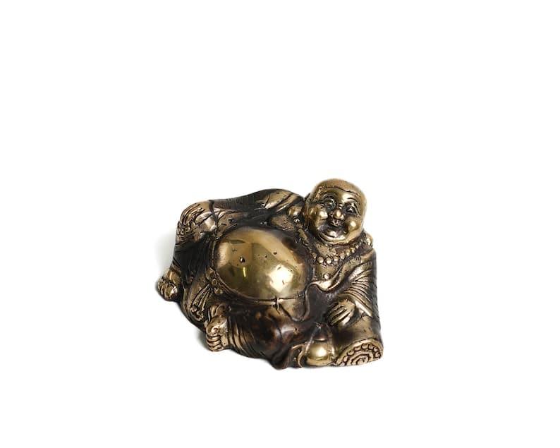 Solid Brass Mini Laughing Buddha Statue ANTIQUE