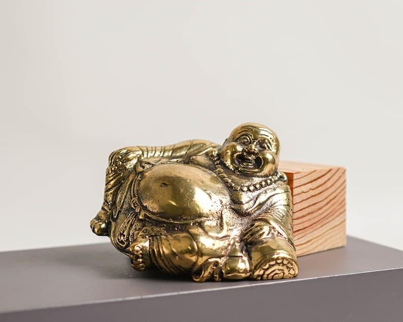 Solid Brass Mini Laughing Buddha Statue