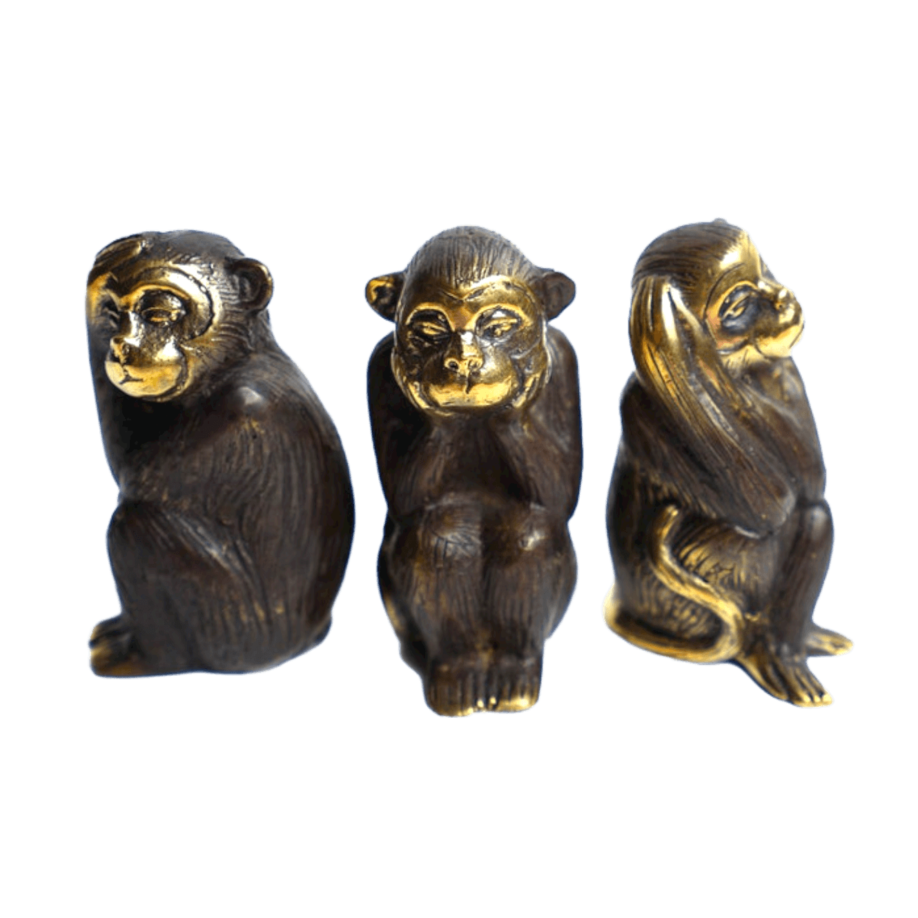 Solid Brass Monkey Statues - Set of 3