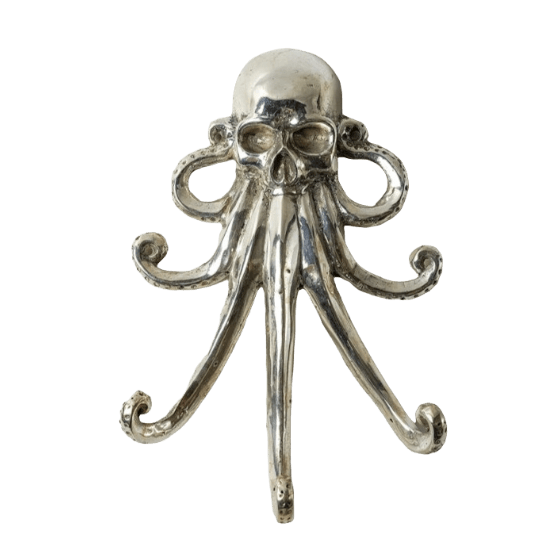 Solid Brass Octopus Wall Hook ANTIQUE SILVER