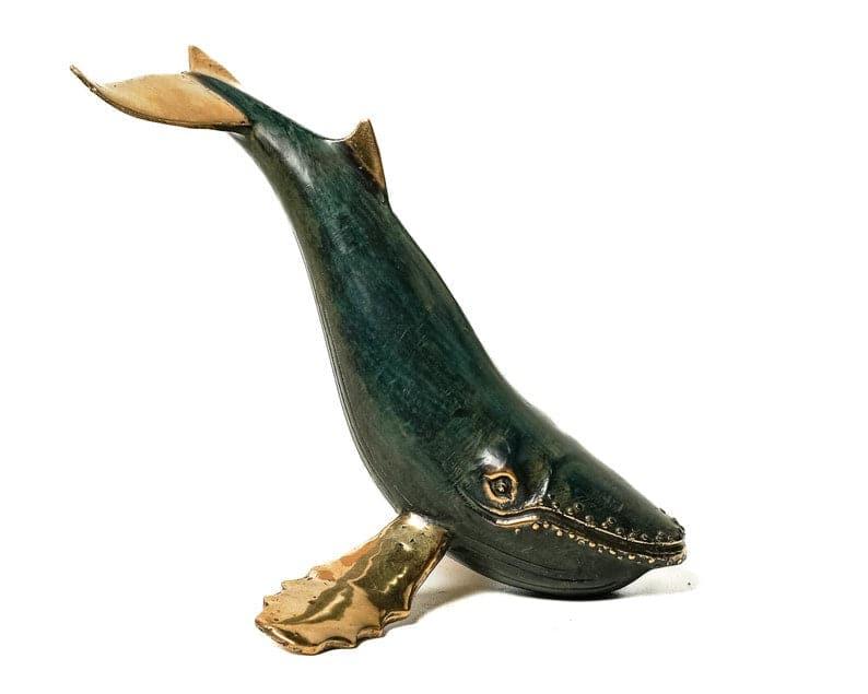 Solid Brass Posing Whale Figurine GREEN GOLD