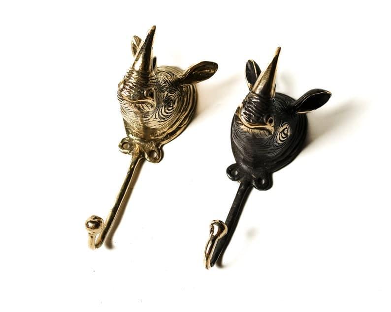 Solid Brass Rhino Head Wall Hanging Hook