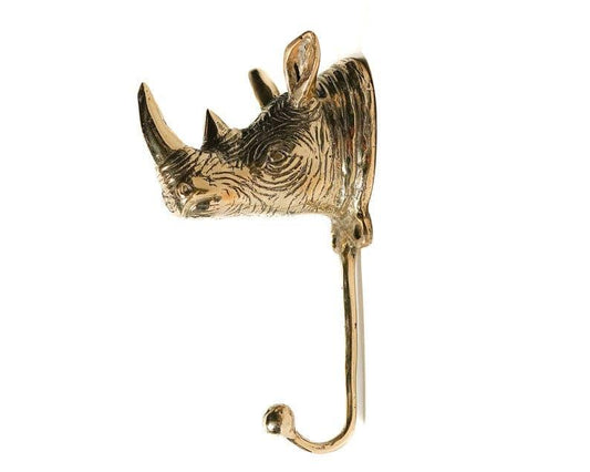 Solid Brass Rhino Head Wall Hanging Hook - MAIA HOMES