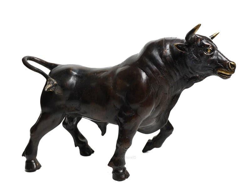 Solid Brass Running Bull Figurine Statue