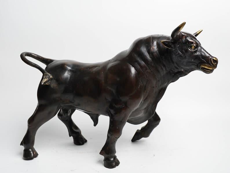 Solid Brass Running Bull Figurine Statue