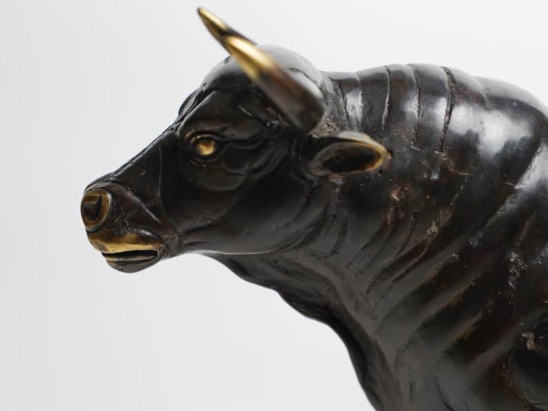 Solid Brass Running Bull Figurine Statue