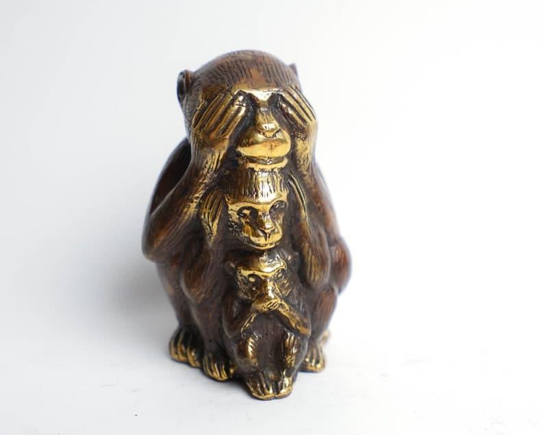 Solid Brass See No Evil Hear No Evil Monkey Figurine