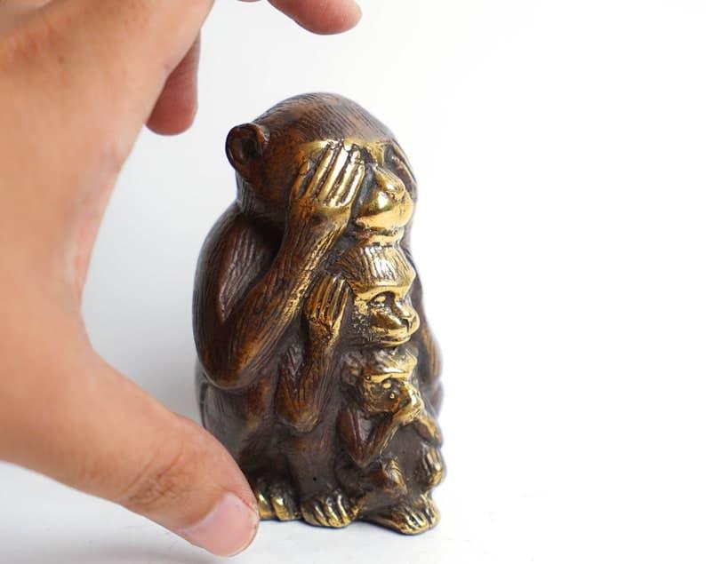 Solid Brass See No Evil Hear No Evil Monkey Figurine