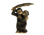 Solid Brass Two Funny Monkey Under Banana Leaf Figurine