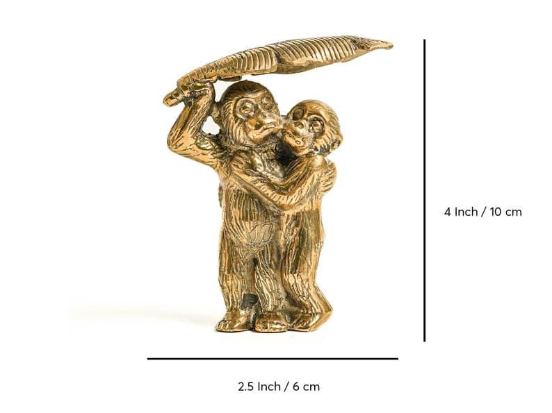 Solid Brass Two Funny Monkey Under Banana Leaf Figurine