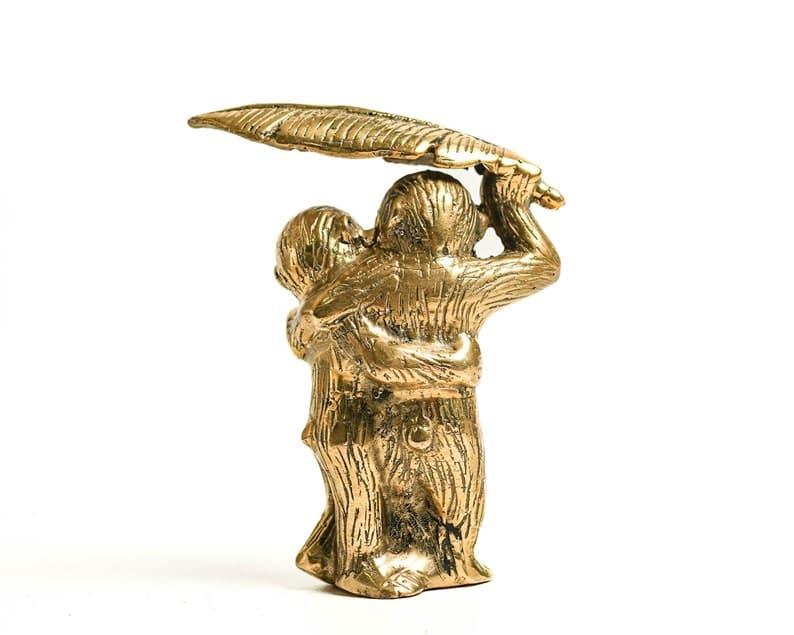 Solid Brass Two Funny Monkey Under Banana Leaf Figurine