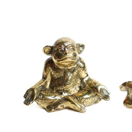 Solid Brass Yoga Monkey Figurine POLISHED BRASS