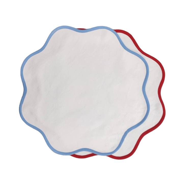 Solid Scalloped Round Cotton Placemats Light blue