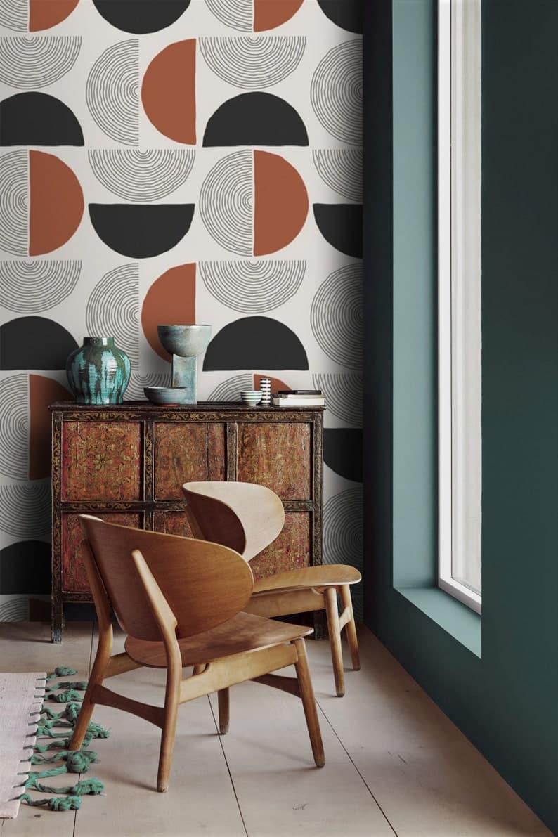 Solid Semi Circle Geometric Wallpaper - MAIA HOMES