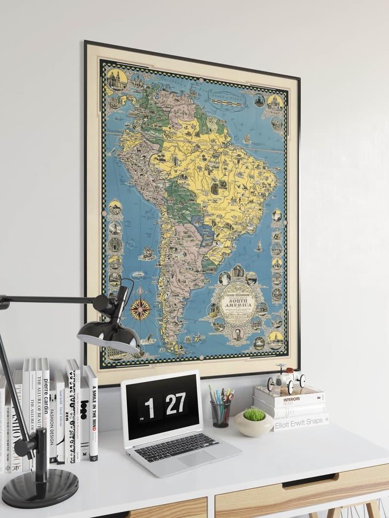 South America Map Print| Art History