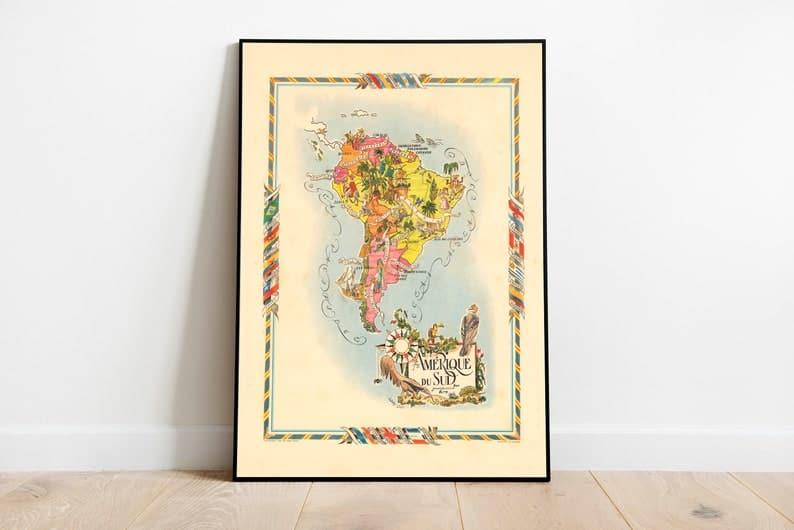 South America Map Print| Art History