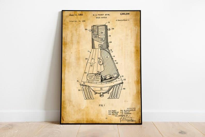 Space Capsule Patent Print| Framed Art Print