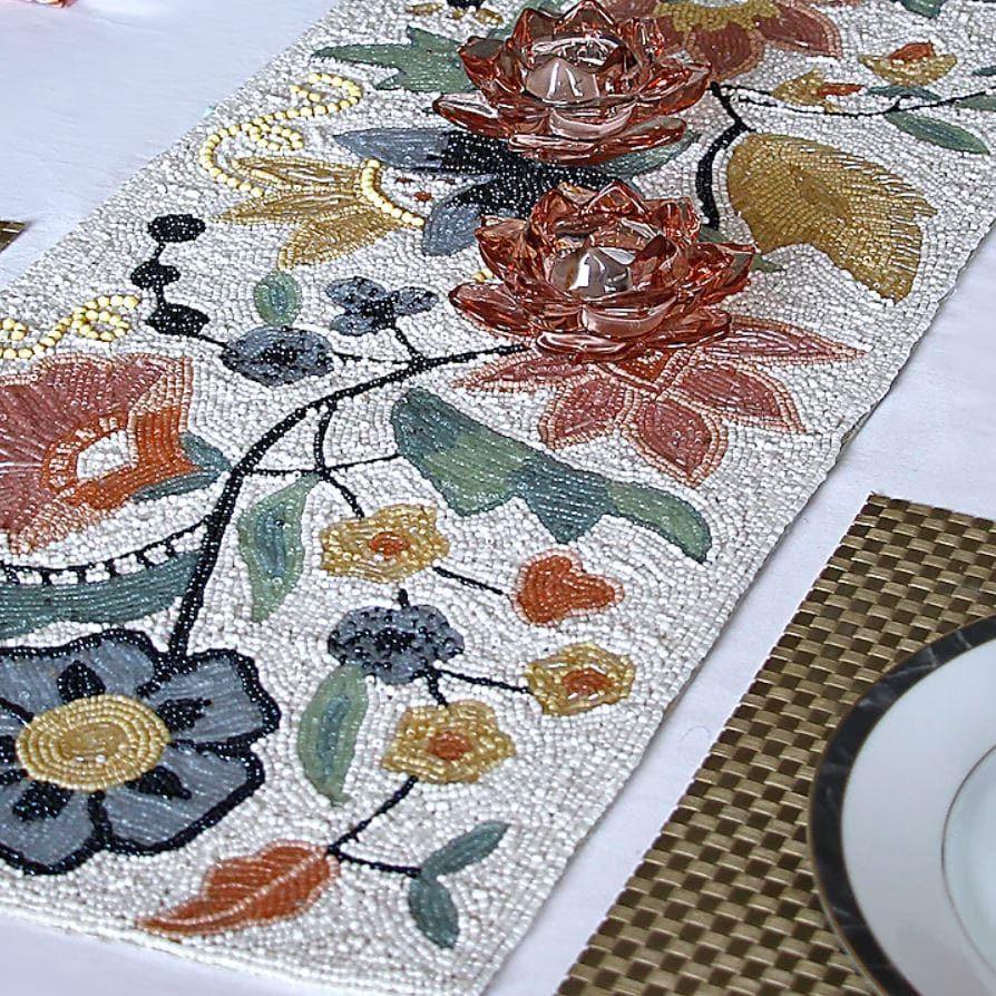 Spring Floral Beaded Table Runner