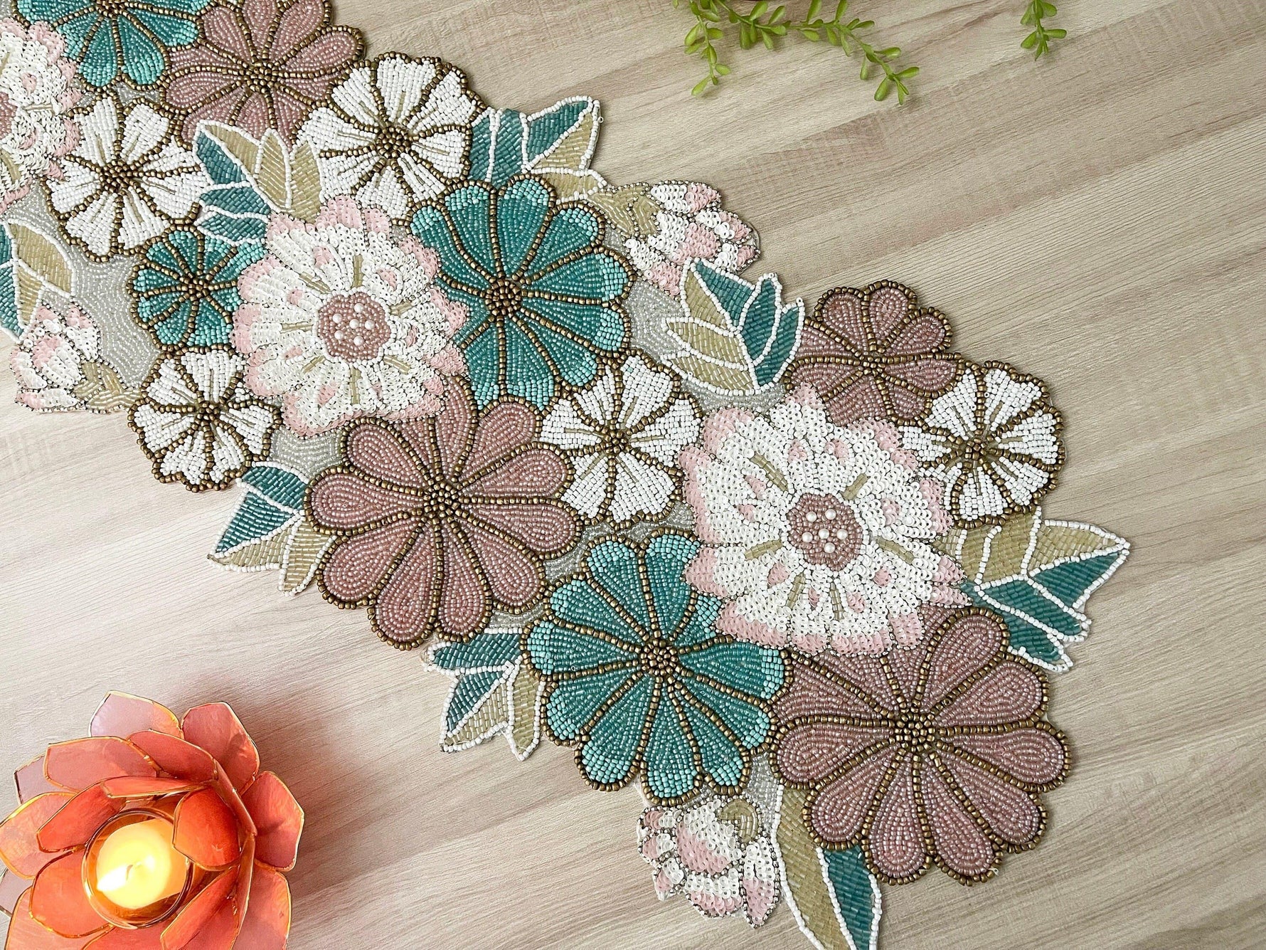 Spring Floral Garden Beaded Table Runner