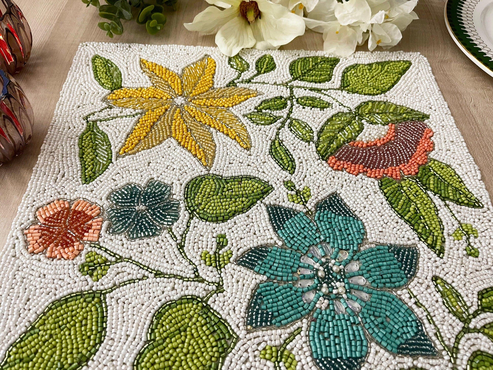 Spring Flower Square Beaded Placemat - MAIA HOMES