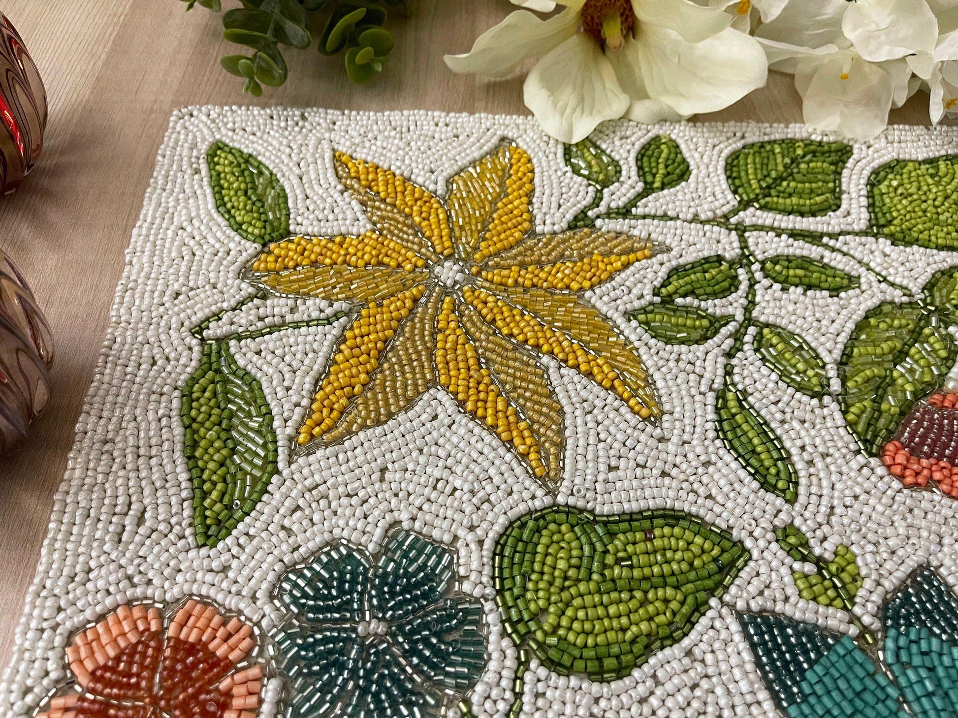 Spring Flower Square Beaded Placemat - MAIA HOMES