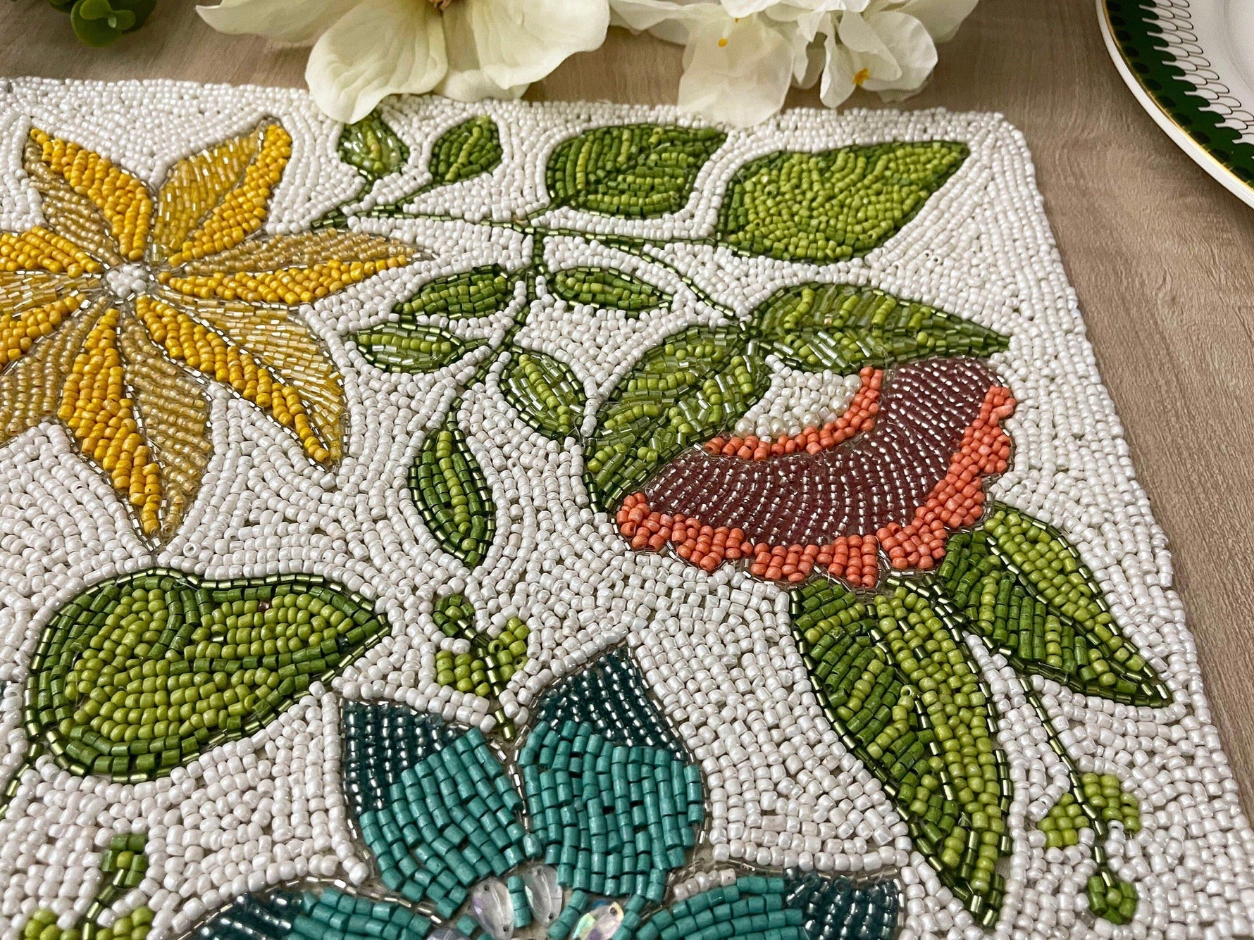 Spring Flower Square Beaded Placemat