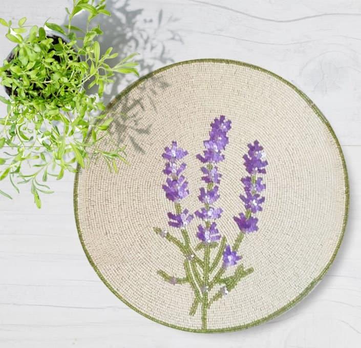 Spring Lavender Flower Round Beaded Placemat