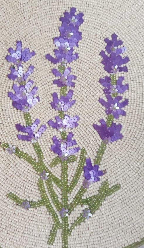 Spring Lavender Flower Round Beaded Placemat