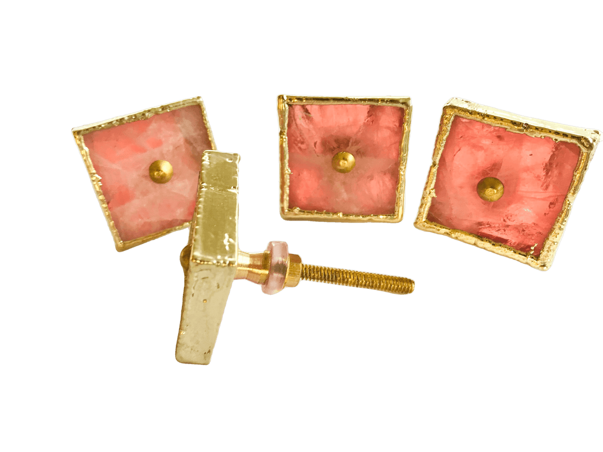 Square Rose Quartz Cabinet Door Pull Handle - Set of 4