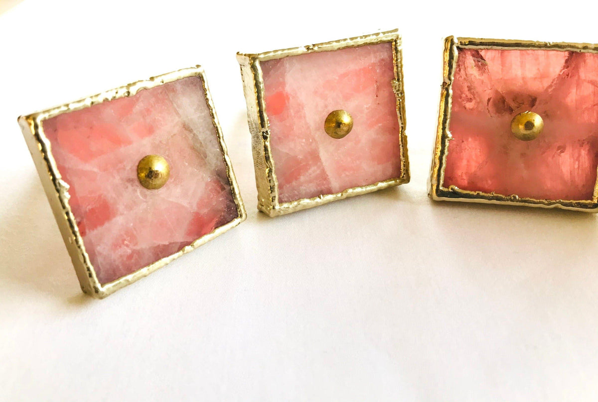 Square Rose Quartz Cabinet Door Pull Handle - Set of 4