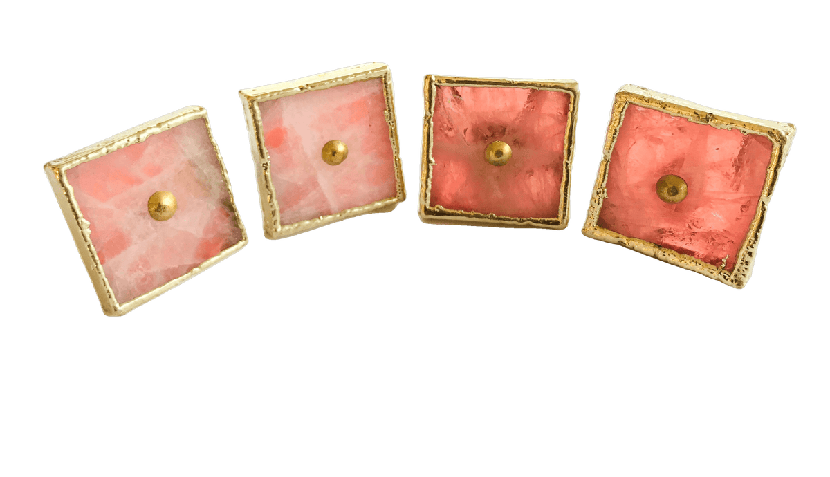 Square Rose Quartz Cabinet Door Pull Handle - Set of 4