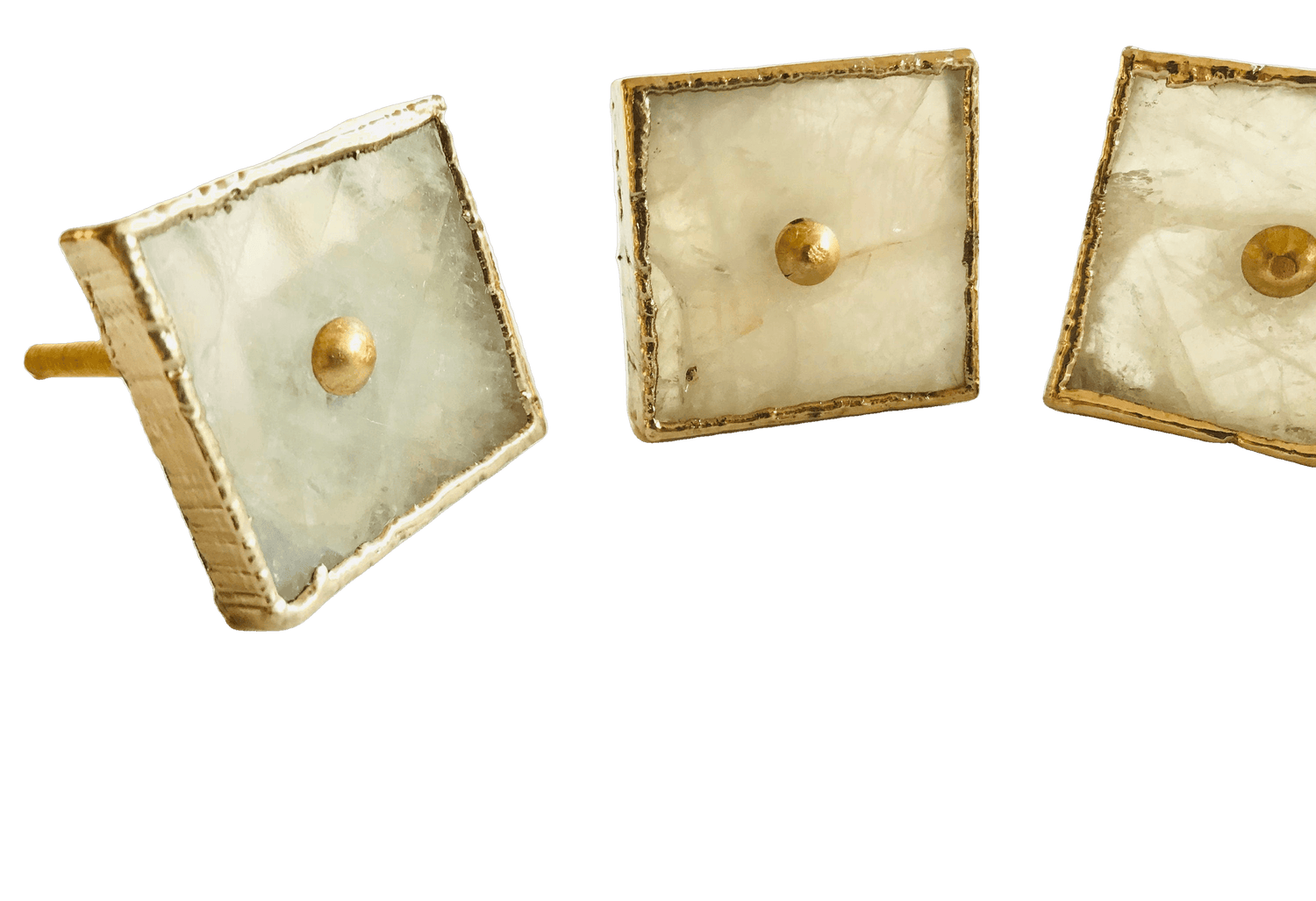 Square White Agate Dresser Cabinet Drawer Pull - Set of 4