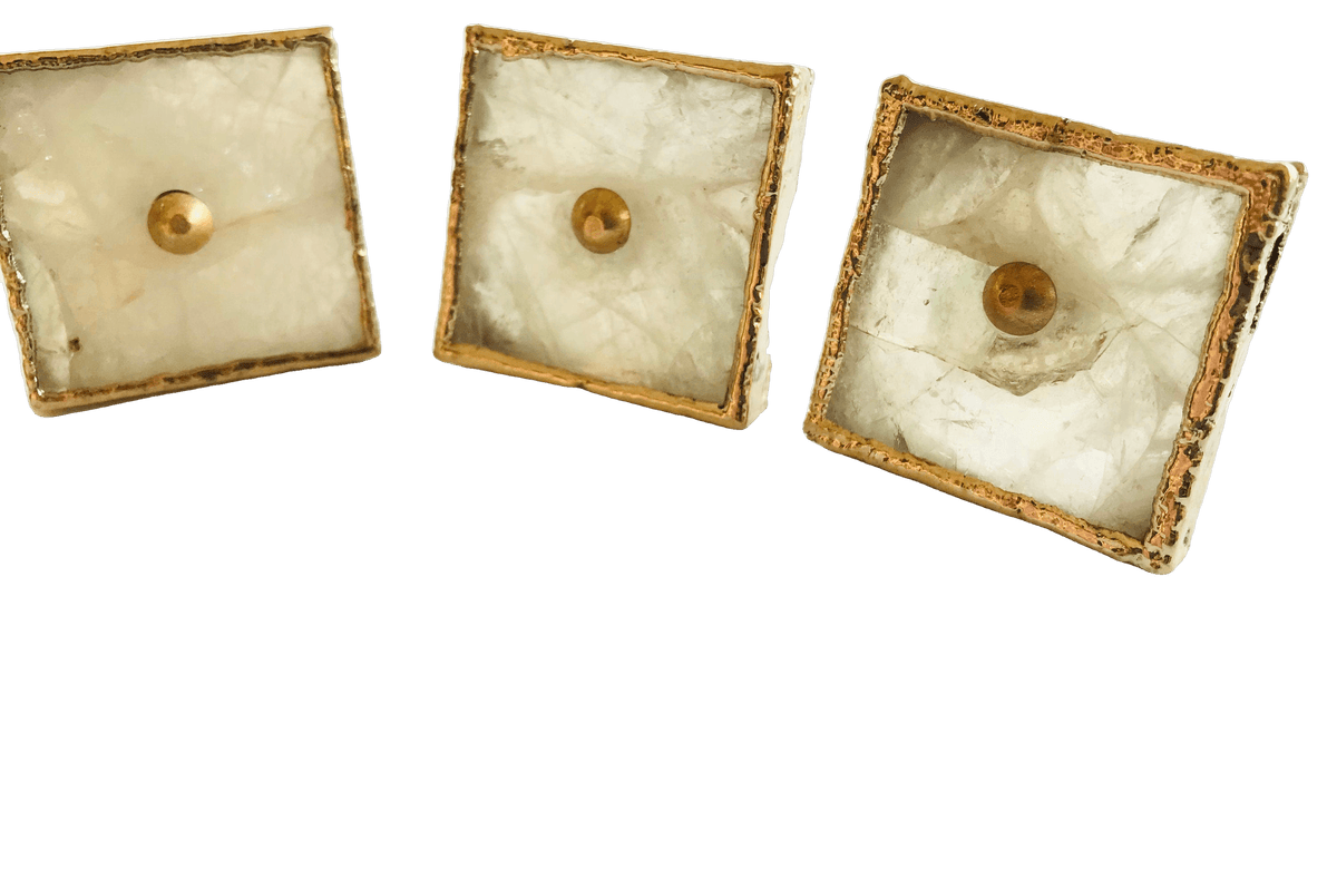 Square White Agate Dresser Cabinet Drawer Pull - Set of 4