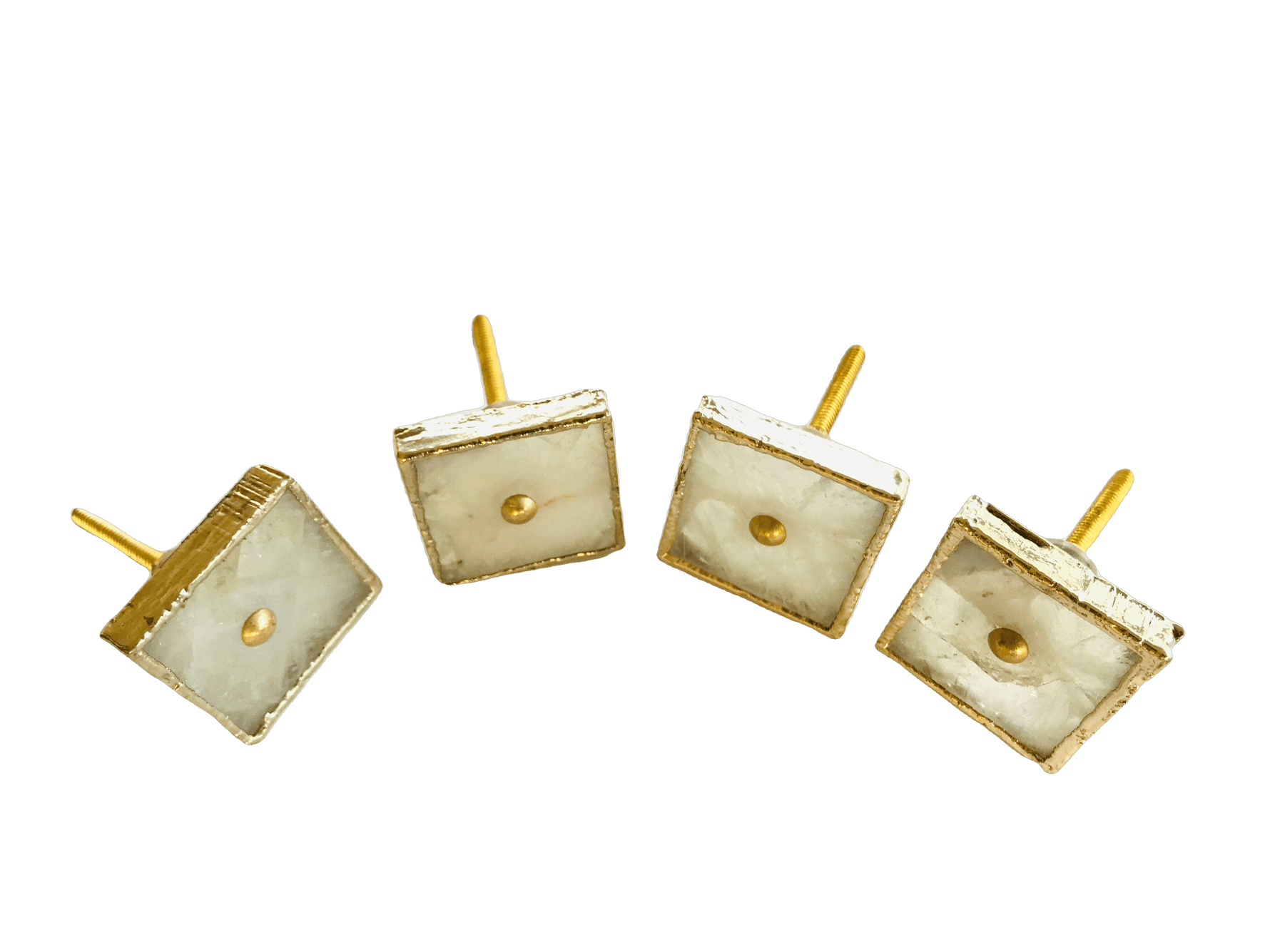 Square White Agate Dresser Cabinet Drawer Pull - Set of 4