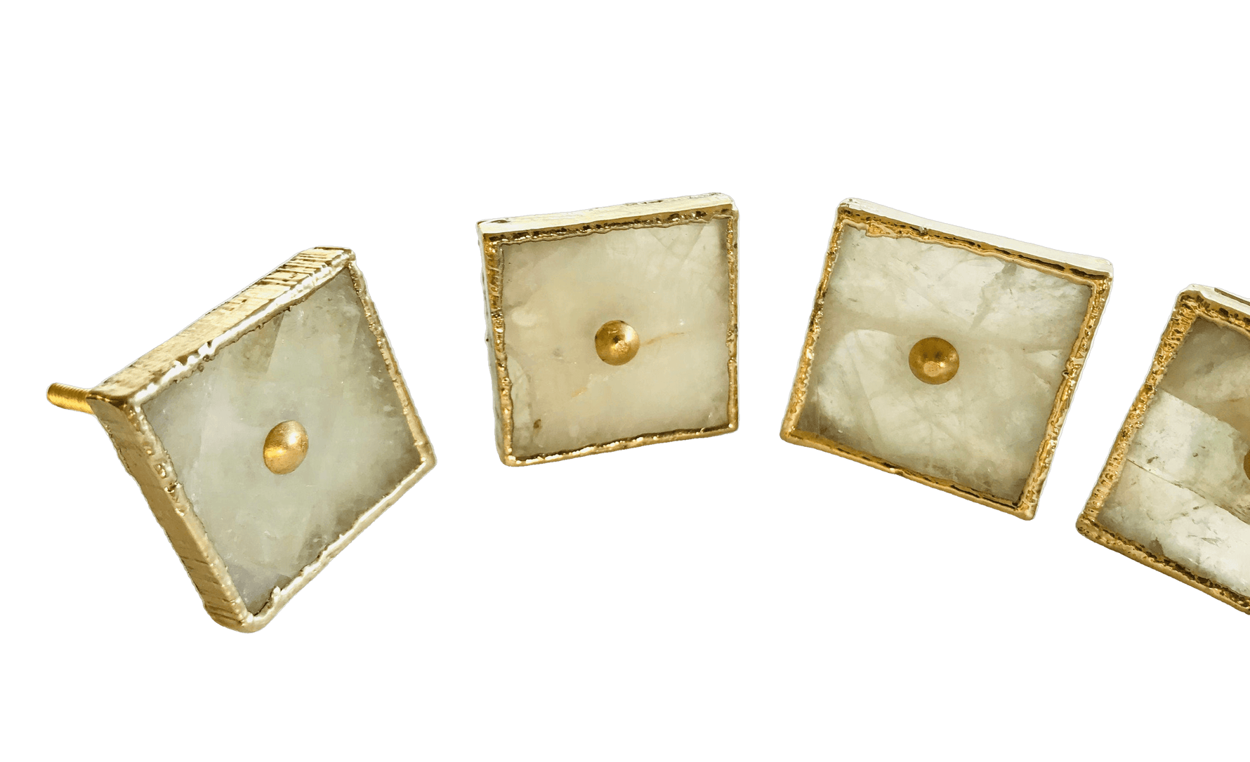 Square White Agate Dresser Cabinet Drawer Pull - Set of 4