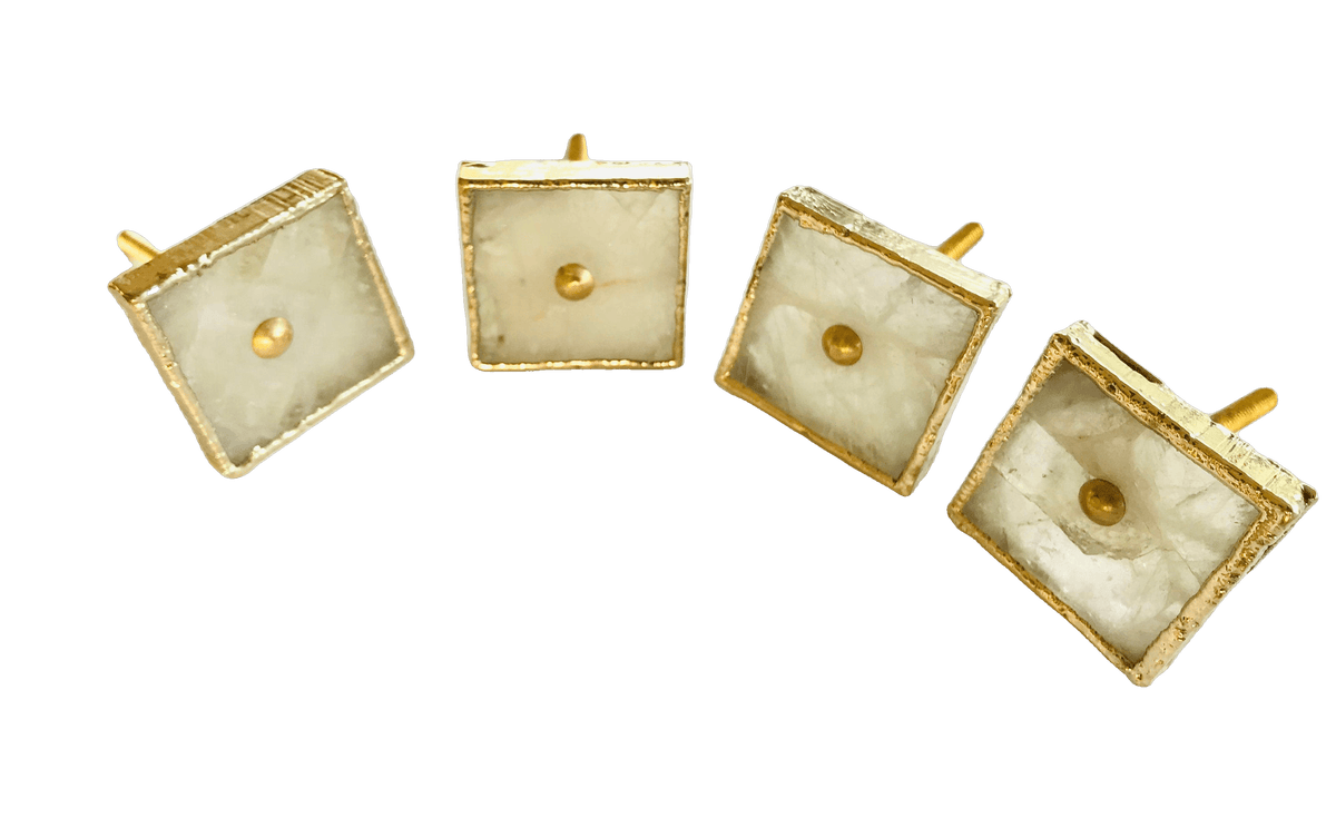 Square White Agate Dresser Cabinet Drawer Pull - Set of 4