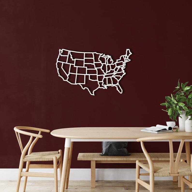 States of America Map Metal Wall Art White