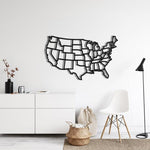 States of America Map Metal Wall Art Black