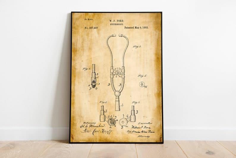 Stethoscope Patent Print| Framed Art Print